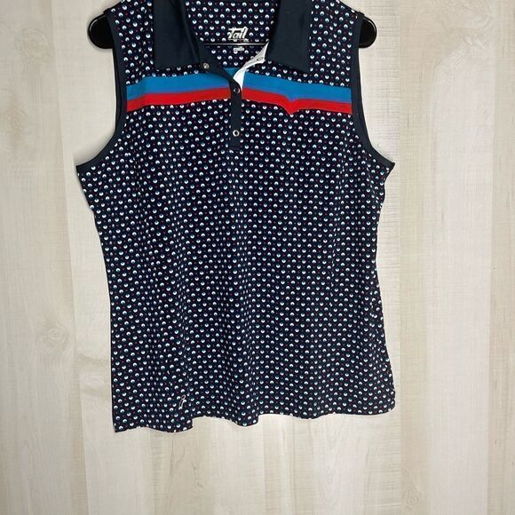 Tail ladies sleeveless navy with white and red dots‎ golf top, size XL NWOT - Picture 7 of 15